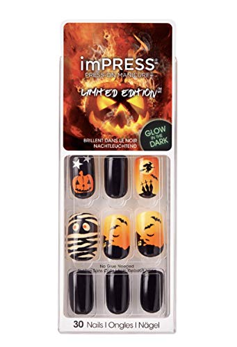 Kiss imPress Press-On Manicure Medium Length Nails Halloween Limited Edition Glow-in-the-Dark Nails HBIPD63 Peek-A-Boo