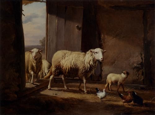 Tableau moutons Eugene Verboeckhoven affiche vintage déco 60x90