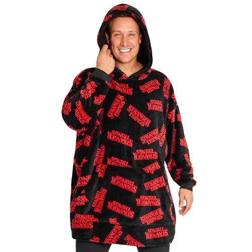 Stranger Things Pull Plaid Femme, Homme et Ado, Oversize Sweat Plaid, Taille Unique Poncho Polaire, Cadeau Femme et Homme (Nero/Rosso)