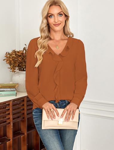 Halife Womens Dressy Casual Blouses Long Sleeve Business Tops Ruffle V Neck Trendy Work Shirts2