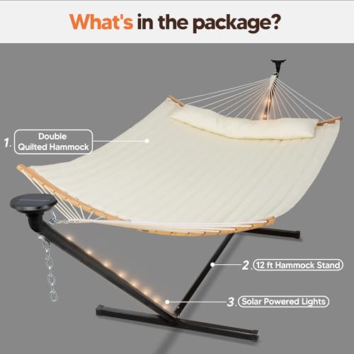 Image of SUNCREAT Double Outdoor Hammock with 12 ft Stand, Beige