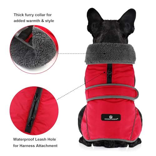 Image of Dogcheer Dog Coat, Waterproof Dog Jacket Reflective Pet Winter Coat with Adjustable Hook & Loop, Christmas Puppy Fleece Jacket Warm Turtleneck Snowsuit for Small Medium Large Dogs - Red, 3XL