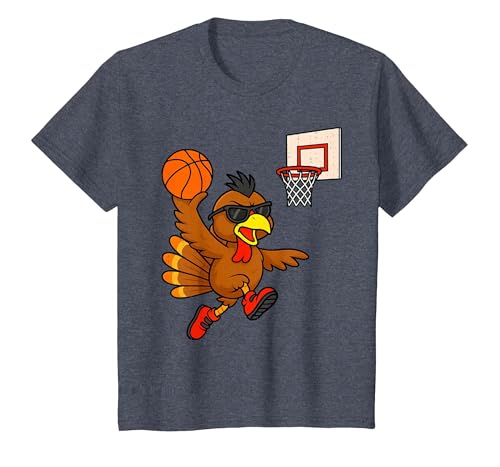 Funny Turkey Basketball Thanksgiving Sport Humor Men Boy Kid T-Shirt, Youth, Heather Blue, Medium