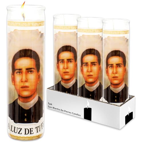 Santo Toribio Romo 3 Pack 8 Inch White Religious Candles