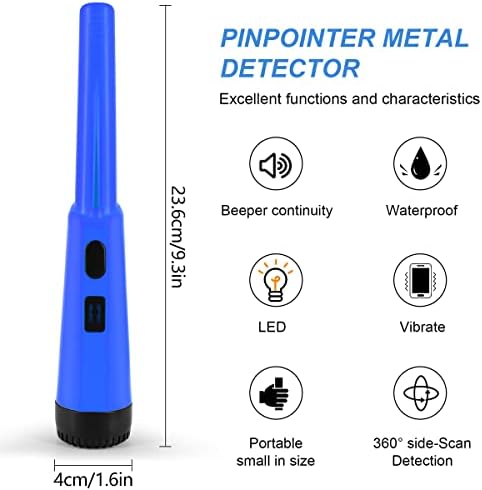 Keyohome Metal Detector Fully Waterproof Search Pin-Pointer Gold Detector Pinpointing Finder Probe 360° Search High Accuracy Treasure Bounty Hunting for Adults Junior Kids(Blue)
