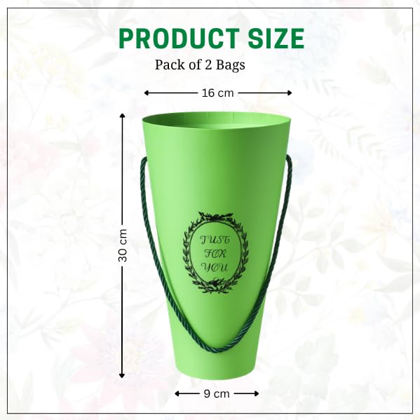 Image of Oasis Pack of 2 Porto Green Floral Bouquet Cones - Sturdy Water Resistant Cardboard with Rope Handles & Strong Base - Perfect for DIY Arrangements, Home Decor, Weddings & Gifting