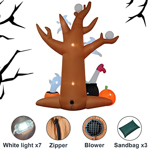 8 Ft Halloween Inflatables Outdoor Decorations - Outdoor Spooky Halloween Tree With Blow Up Ghosts, Eyeballs, Pumpkins, Cauldron & Witch Legs - Built-In Led Lights For Outdoor Halloween Lawn Decor #TOP3