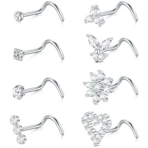 FECTAS 18g Nose Studs with Diamond CZ Cover