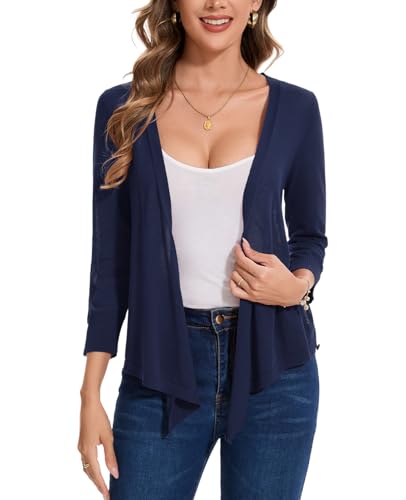 Image of MINTLIMIT Women's Tie Front Cardigan Casual 3 /4 Sleeve Bolero Shrug Knotted Lightweight Sheer Shrug Cardigan Sweater Top