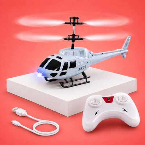 Image of Gravity Sensor Trigger Remote Helicopter Toy for Boys with Safety Sensor, Indoor Palm Sensing, Rechargeable with LED Lights I Pack of 1 (Millitary Gray Colour)