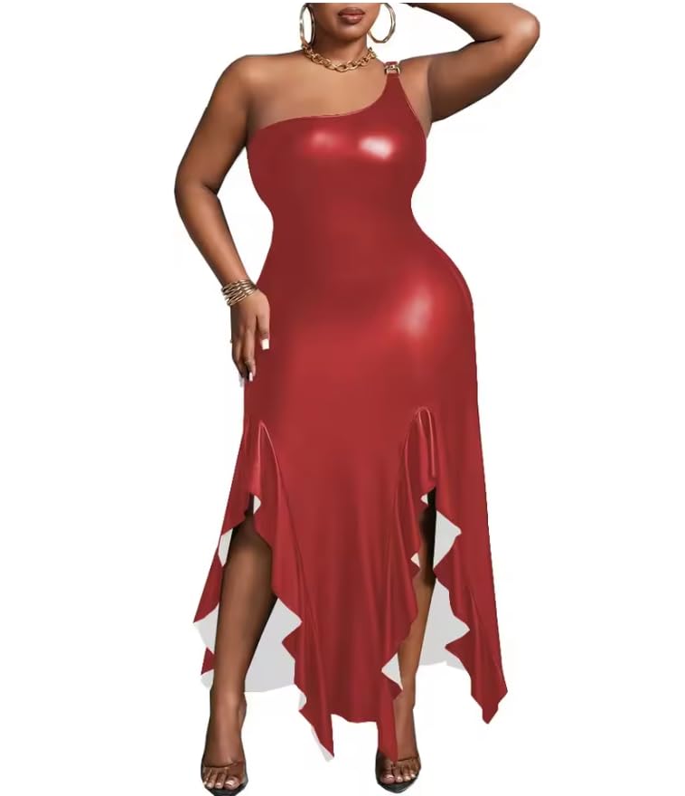 Plus Size Una Spalla Irregolare Maxi Abito Da Sera Abiti Da Sera Opaco Tessuto DELL'UNITÀ di elaborazione Delle Donne Slim Fit Abito Lungo Part