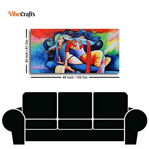 Image of VIBECRAFTS Canvas Paintings for Living Room Drawing Room Radha Krishan Playing Flute Canvas Wall Painting Fitted With Wooden Frame For Home | Office | Living Room | Gift (PTVCH 2479)