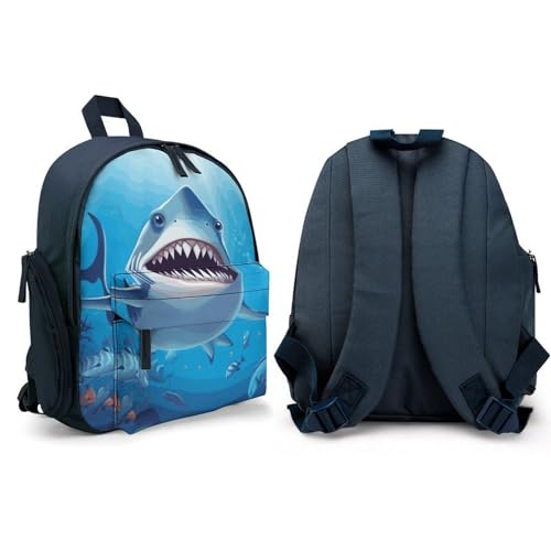 Smiling Shark Backpack Small Book Bag with Side Pocket, Lightweight Durable Backpack, Travel Rucksack, Blue-style4