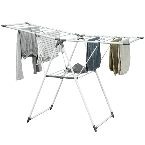 HOMCOM Séchoir à Linge Pliable étendoir Linge intérieur avec Bras articulés réglables seche Linge etendoir en métal 156,5 x 61,5 x 97 cm Blanc