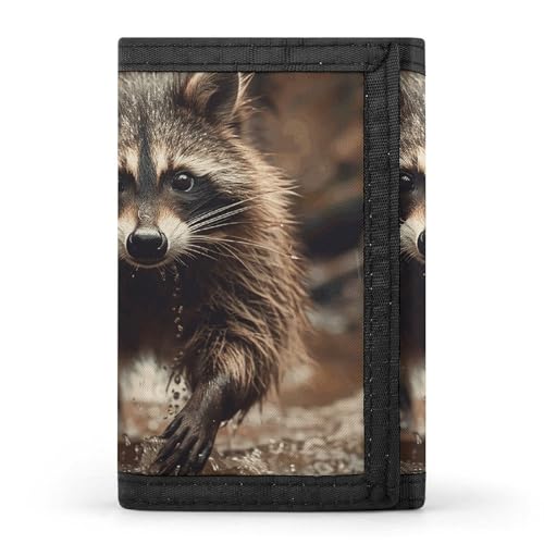 Raccoon Walking in Water Trifold Wallet for Men - Money Clip Slim Wallets with Multiple Card Slots Minimalist Small Front Pocket Wallet for Everyday Carry