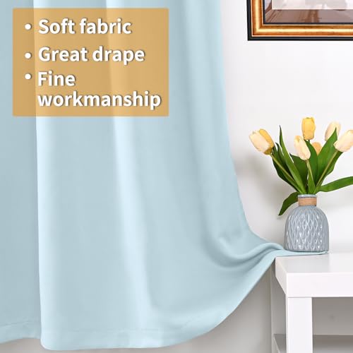 Image of YoungsTex Baby Blue 100% Blackout Curtains 54 Inches Length for Kids Bedroom, Thick Full Light Blocking Thermal Insulated Window Drapes for Nursery Noise Reduce, 2 Panels, 42 X 54 Inch