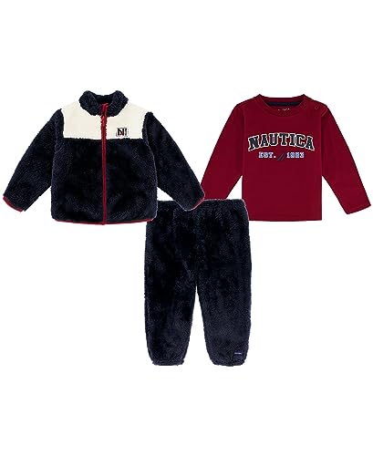 Nautica Baby Boys 3-Piece Set, Includes Jacket, Tee & Pants, Everyday Wear, Soft & Comfortable Fit, Navy/Scarlet/Egret