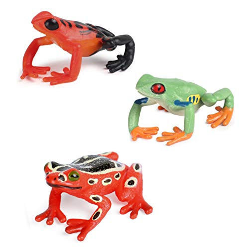 Tree Frog Figurines African Reed Frog Figurine Poison Dart Frog Figurine Red Eyed Tree Frog Realistic Frog Figurines Fake Frogs for Collection Science Educational Props , Set of 3
