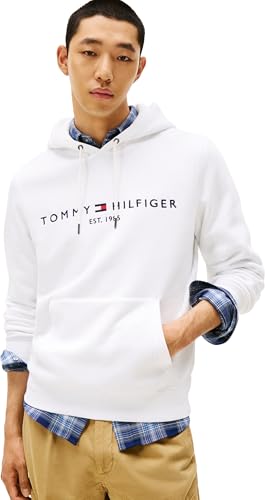 Tommy Hilfiger Herren Hoodie Tommy Logo mit Kapuze, Weiß (White), L