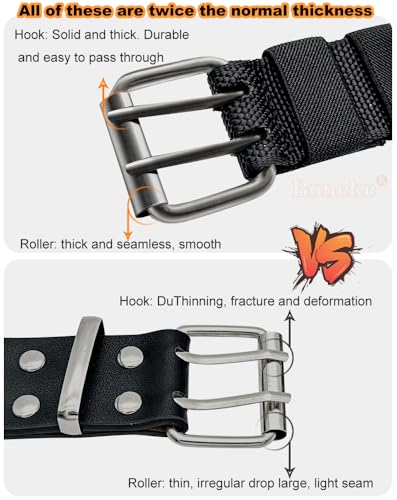 Nylon Web Belts, Double Hole Grommet Canvas Waist Belt for Men & Women Punk Halloween Belt for Jeans Teenager Unisex Black3