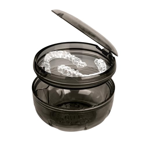Maoerdental Retainer Cleaner Case Double Layer No-Leak Denture Cup for Soaking Dentures Denture Bath for Invisalign Aligner Retainers Mouth Guard Night Guard (Black)