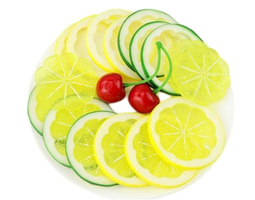 BabyMoon Set of 20 Simulation Fake Mini Lemon Slices | Artificial Plastic Model | Ornament Decoration | Photography Props Basket Display Filler Slices