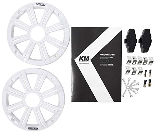 Image of KICKER (2) 45KM654L 6.5 inch 390w Marine LED Speakers w /Charcoal with White Grilles KM65 Bundle with Pair Rockville MAC65W 6.5 inch White Aluminum Wakeboard Tower Speaker Pod Enclosures