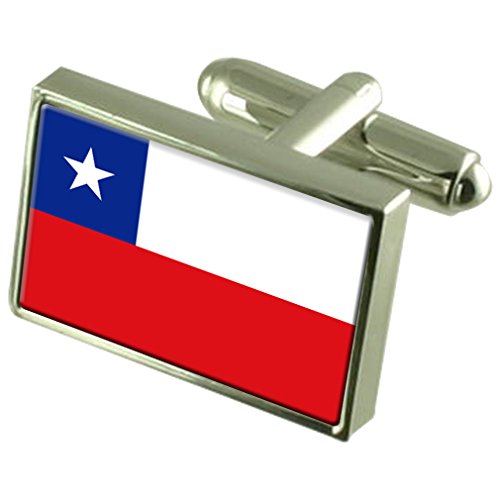 Gemelos de bandera de Chile con caja grabada de alta gama para hombres