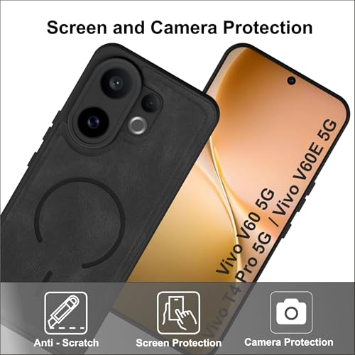 Image of SBMS Back Cover for Vivo V60 5G /T4 Pro /V60E | Ultra Slim Soft Rubberised Hard Case | Oil Feel Soft Leather Back | Mag-Safe Design (Mag-Safe Not Support) | Camera Protection Case for Vivo V60 (Black)
