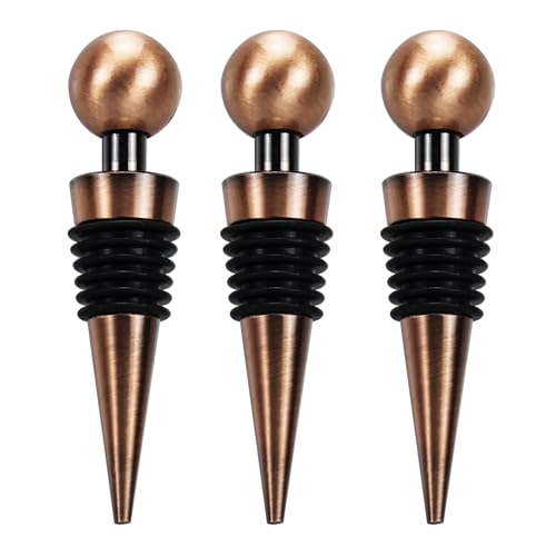 LVYKING 3 Pcs Wine Stopper for Wine Bottles, Wine Saver, Vacuum Wine Bottle Stopper, Reusable Wine Corks Keeping Wine Fresh, Suitable for Standard Bottle (Bronze)