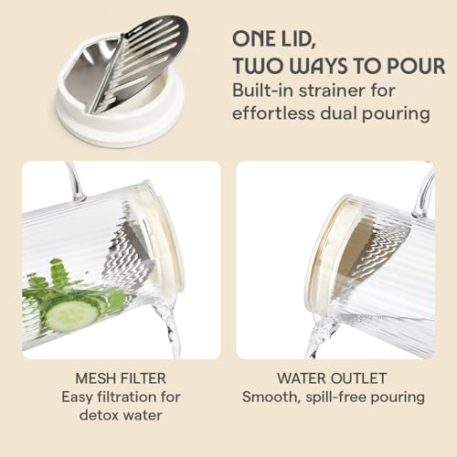 Image of Borosil 1.35 L Breeze Glass Jug with Acacia Wood Lid | Borosilicate Glass Water & Juice Pitcher | Refrigerator Safe | Elegant Serving Jug for Home & Dining