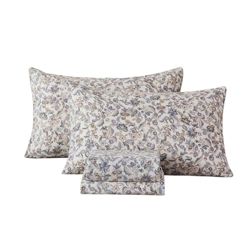 Image of FADFAY Breathable Double Gauze Cotton Sheet Set King Size- Soft Cooling Muslin Bed Sheets, Vintage Paisley Floral Lightweight Summer Bedding with Fitted Sheet, Flat Sheet & Pillowcases