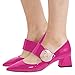 XYD Women Fashion Pointed Toe Mid Heel Mary Jane Pumps Slip on Block Flower Dressy Shoes Size 4 Fuchsia