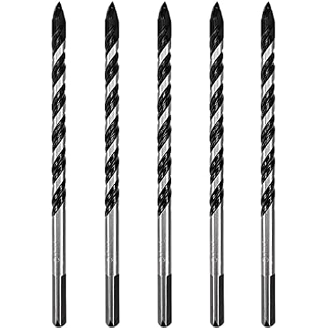 Hymnorq 5/16 Inch Masonry Drill Bits 5PC Set, 6 Inch Extra Long, YG8 Carbide Spear Cutter, 3-Flat Antislip Shank, U Type Slot, Multipurpose for Tile Cement Concrete Brick Mirrors Cinder Block Glass Cover
