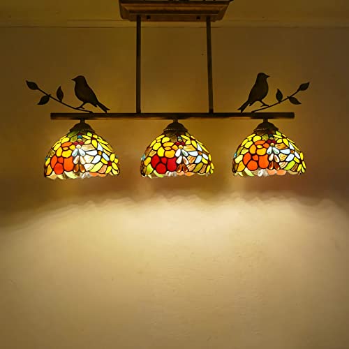 WDBZTJ Lámpara de Techo Colgante Estilo Tiffany, 3 Luces, 2 Pájaro de Resina, Vidrieras Iluminación de Techo para Sala de Estar Dormitorio Comedor Cocina Pasillo, Azul,15