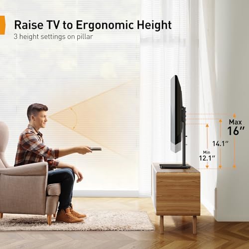 Perlegear Tabletop TV Stand, Universal TV Stand for 23–60 Inch LCD/LED/OLED TVs, Height-Adjustable TV Stand with Tempered Glass Base & Cable Management, VESA 400x400mm, PGTVS02 - Image 5