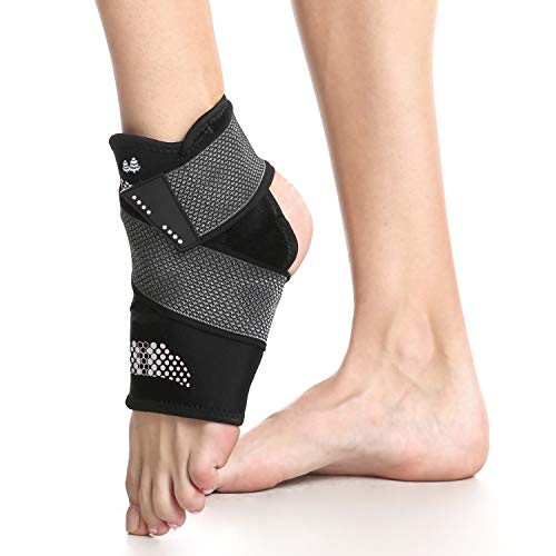BLUE PINE Ankle Support Brace, Breathable Neoprene Sleeve with Adjustable Wrap (Silver/Black, Pair, Large)