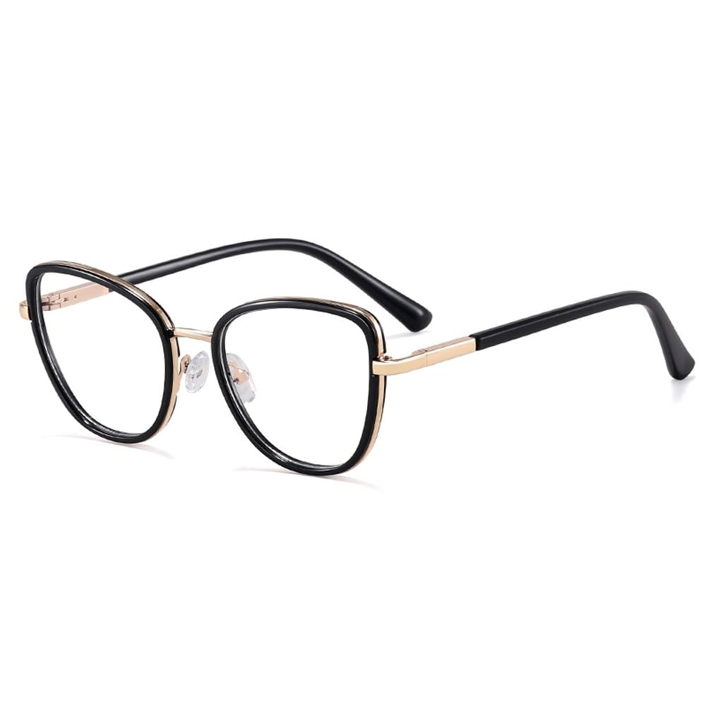 okulary kocie oko oprawka moda pół metalowa przezroczysta soczewka filtr okulary damskie panterka różowe złoto
