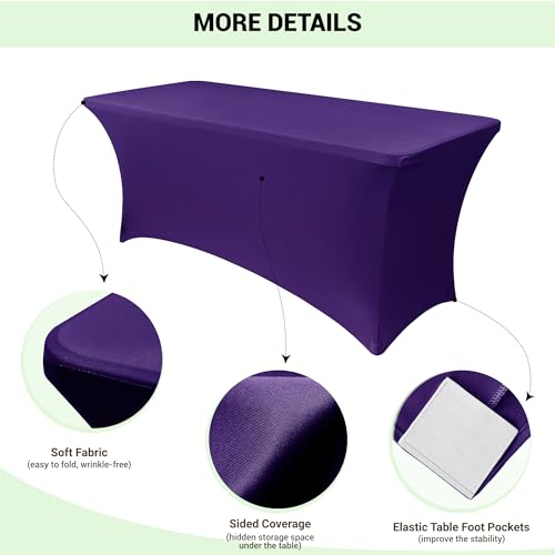 Image of Obstal 4Ft Stretch Spandex Table Cover for Standard Folding Tables - 2 Pack Universal Rectangular Fitted Tablecloth for Party, Banquet, Events, Trade Show (Dark Purple, 48L x 24W x 30H Inches)