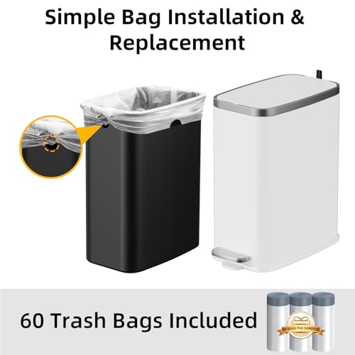 Image of KdbK Stainless Steel Bathroom Trash Can with Lid Soft Close,1.6 Gallon Slim Garbage can,Small Metal Step Wastebasket for Office, Bedroom, Toilet, White