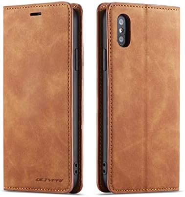 QLTYPRI Case for iPhone X iPhone XS, Premium PU Leather Cover TPU Bumper with Card Holder Kickstand Hidden Magnetic Adsorption Flip Wallet Case Cover for iPhone X iPhone XS - Brown