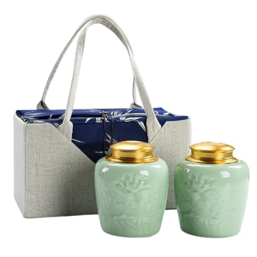 Tea Bag Organizer Tea Storage Container Celadon Bulk Tea Storage Can Portable Retro Cloth Bag Kitchen Sealed Can Chinese Tea Set Double Can Box Set Tea Org