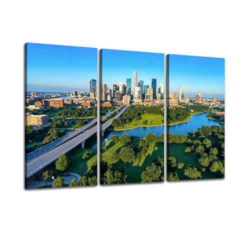 3 Piece Canvas Wall Art Prints Picture Aerial view downtown