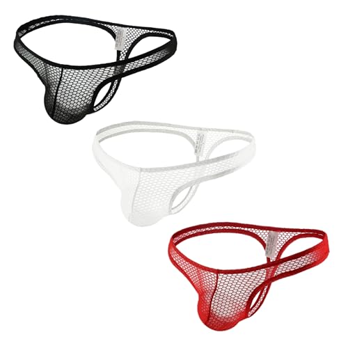 Men's Spandex Thong Low Rise Solid Bikini Eyelet Briefs Underwear3