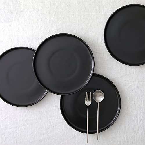 Image of Stone Lain Coupe Stoneware Set of 4, Dinner Plates, Black Matte