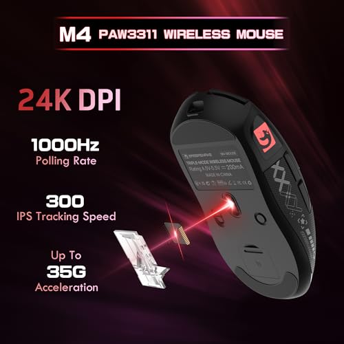 Image of ATTACK SHARK x MAMBASNAKE M4 Wireless Gaming Mouse, 24000 Adjustable DPI PAW3311 Optical Sensor, Programmed Buttons, 52g Lightweight Ergonomic Computer Mice 2.4G /BT /USB-C for PC /Mac-Black&Griptape
