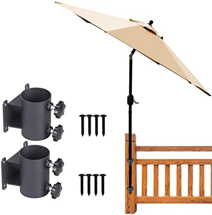 BSWAN Patio Umbrella Holder Stand, Outdoor Sun Umbrella Holder Umbrella Clip Mounting Bracket for Patio Wood Railing, Mount to Deck, Balcony or Outdoor Yard (1)