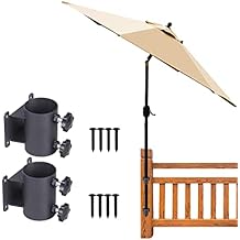 BSWAN Patio Umbrella Holder Stand, Outdoor Sun Umbrella Holder Umbrella Clip Mounting Bracket for Patio Wood Railing, Mount to Deck, Balcony or Outdoor Yard 1