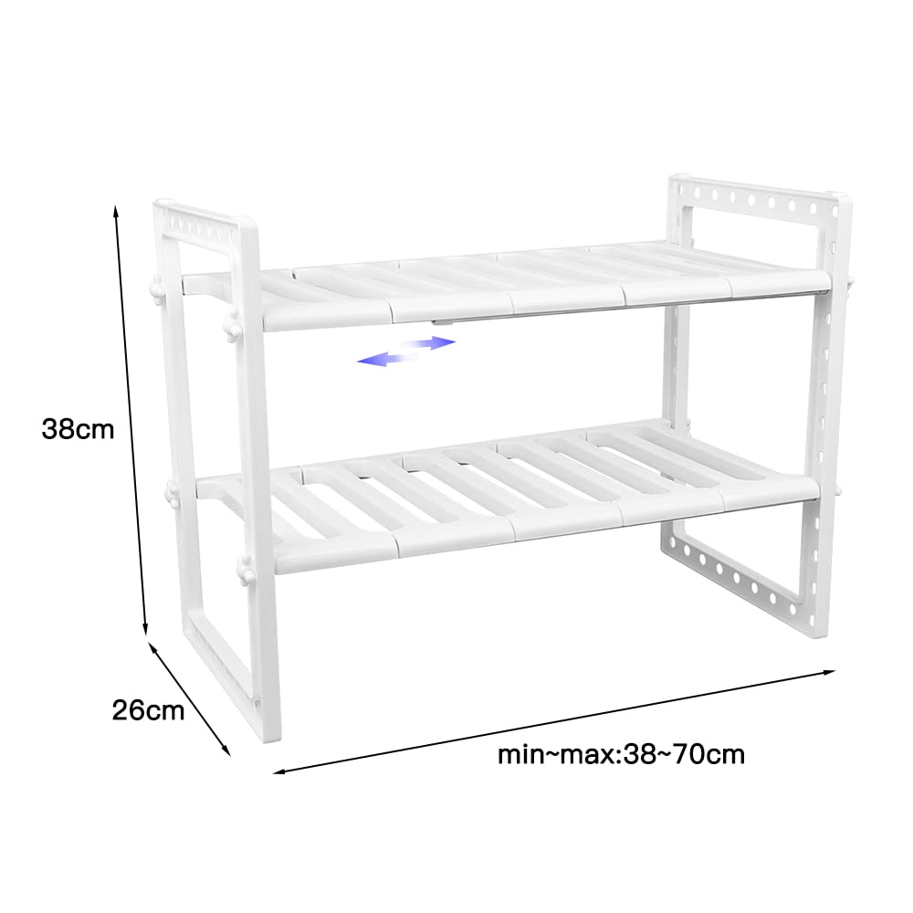 LANTUS Mensola sotto lavello, portaoggetti da cucina allungabile per lavello, supporto fino a 20 kg, plastica, 38-70 x 26 x 38 cm (bianco)