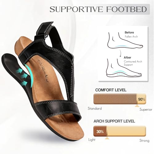 Image of Women's Orthopedic Sandals Open Toe T-Strap Orthopedic Flat Sandals Arch Support and Adjustable Straps Orthotic Sandal Walking Comfort Summer Shoes